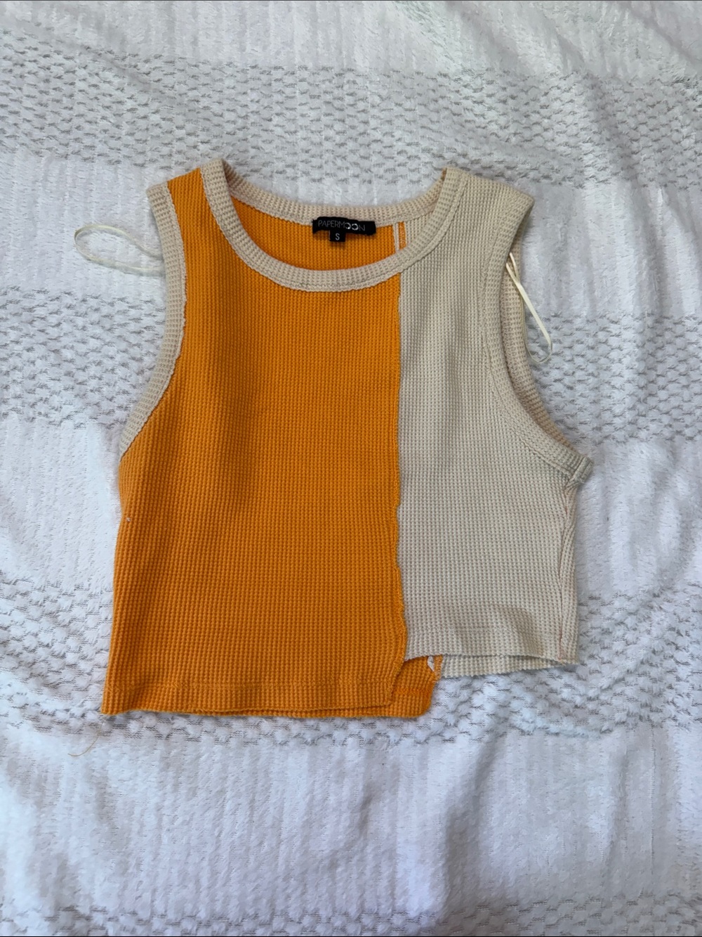Papermoon Orange & Cream Colorblock Ribbed Tank